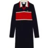 Lacoste Gebreide Jurk - Bleu Marine Orange Blanc